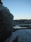 SX17082 Celtic pattern in stoe at Ogmore castle covered in frost.jpg
